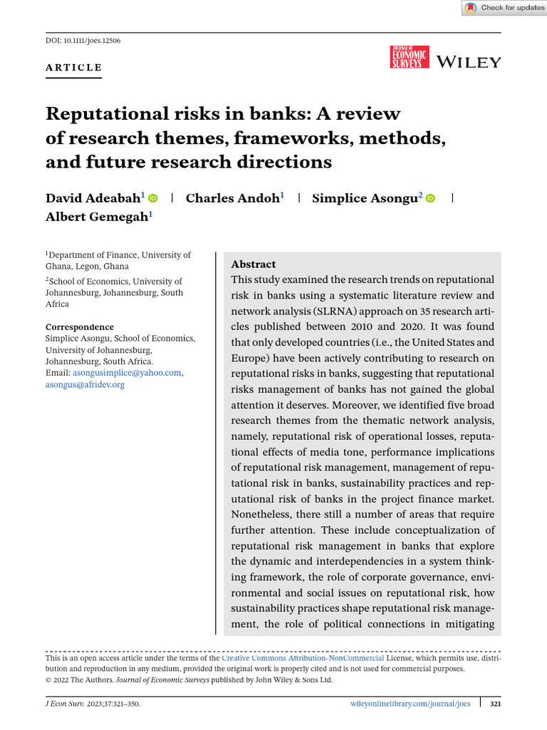 Adeabah 2022 (Reputational Risks in Banks - A Review of Research Themes ...