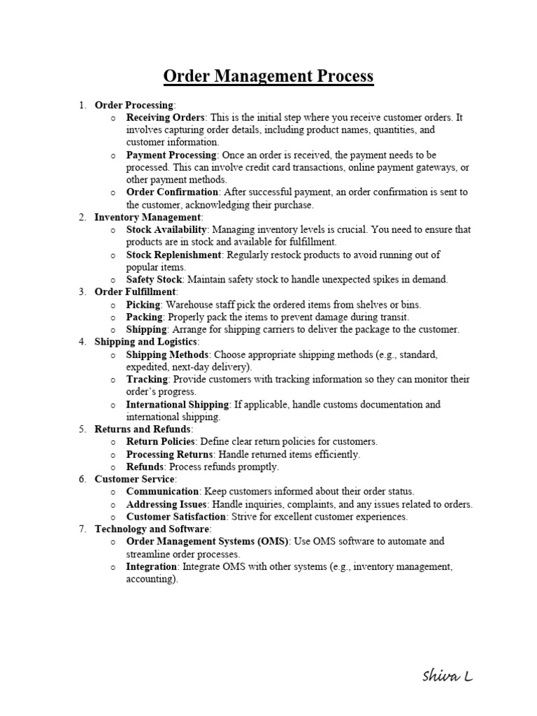 Order Management Process Overview | PDF