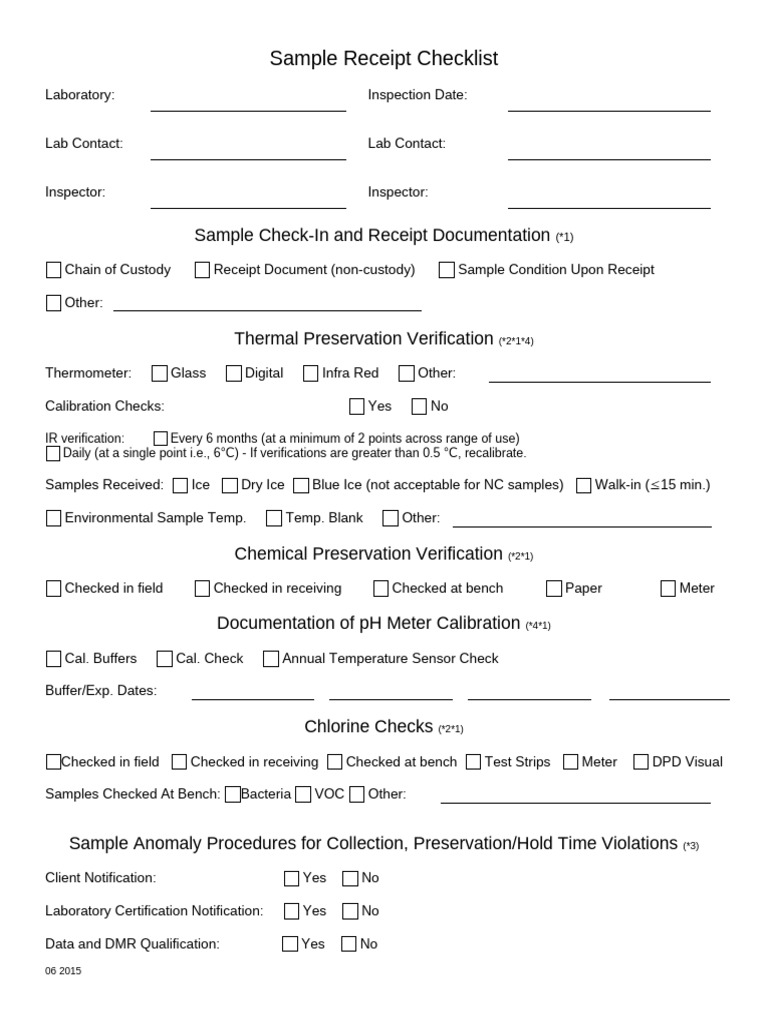 Laboratory Sample Receipt Checklist | PDF | Verification And Validation