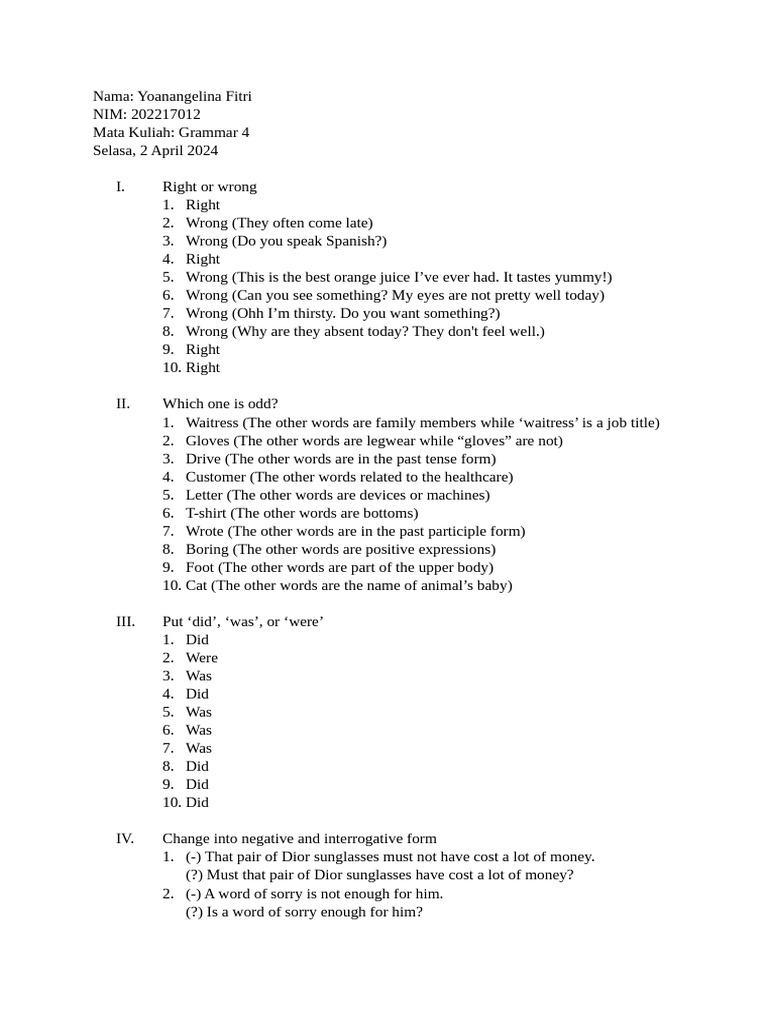 Grammar Exercises and Answers Guide | PDF | Linguistic Morphology | Grammar