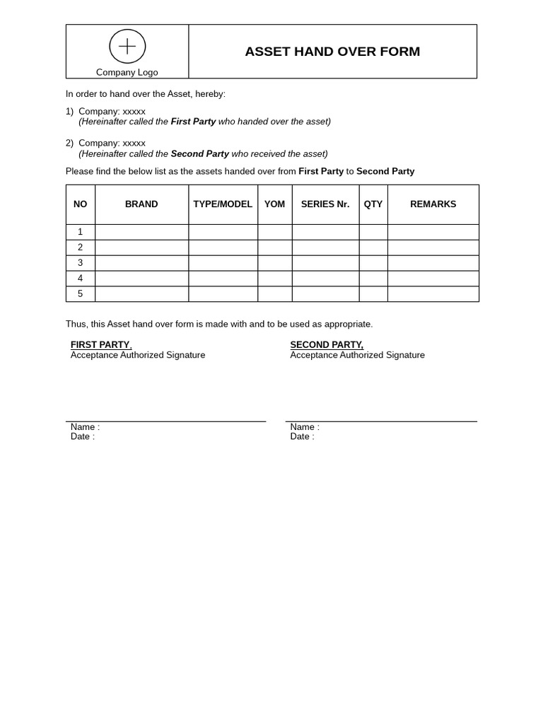 Asset Hand Over Form | PDF
