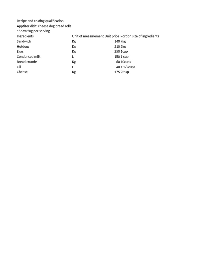 Recipe Costing for Appetizers to Desserts | PDF | Salad | Cuisine