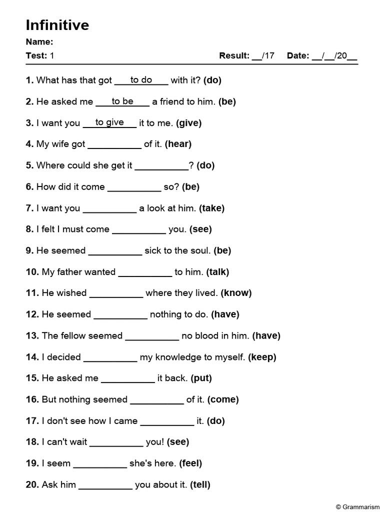 Infinitives of Purpose Exercises | PDF