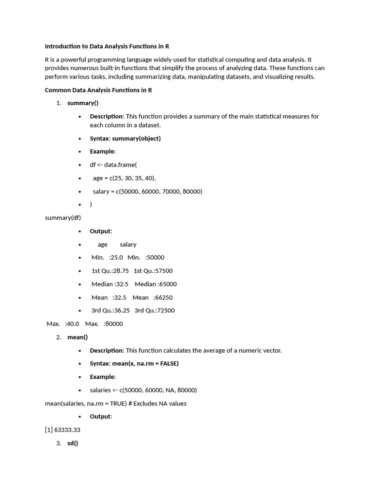 R Functions for Data Analysis | PDF | Data Analysis | Information Science