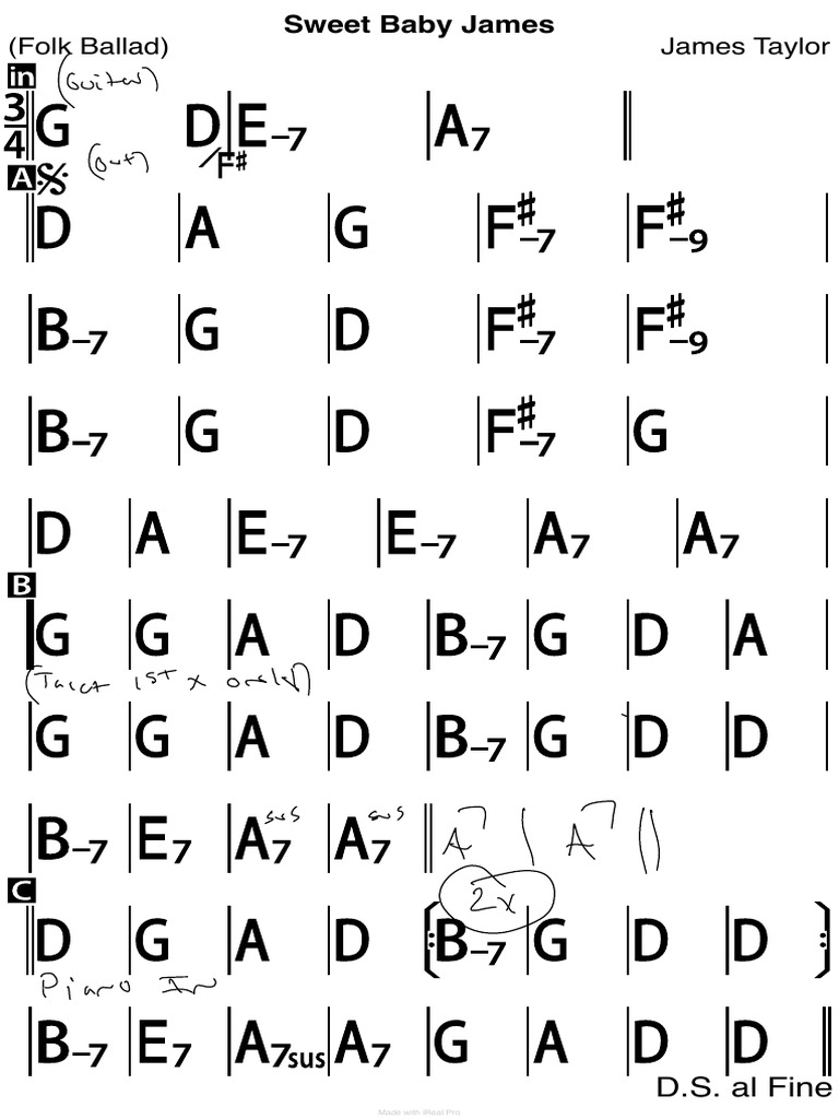 Sweet Baby James Guitar Chords Guide | PDF