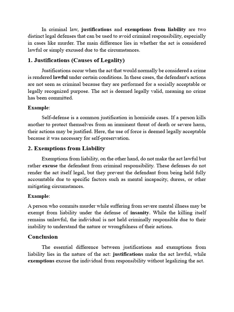Justifications vs. Exemptions in Criminal Law | PDF