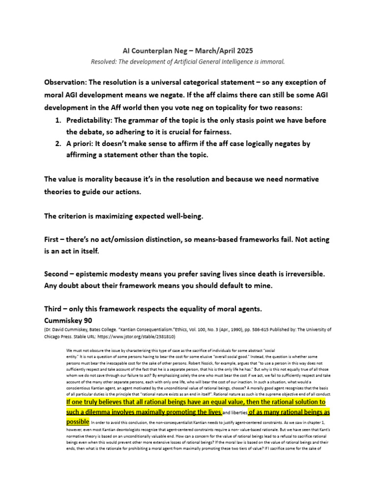 AI Ethics Debate: Counterplan Neg Strategy | PDF | Rationality ...