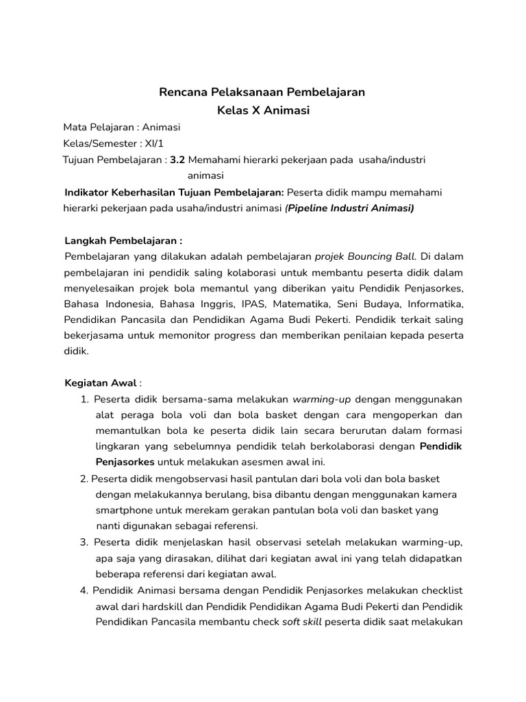 Contoh RPP - Modul Ajar Animasi Fase e | PDF