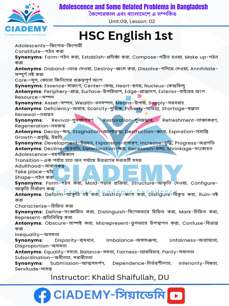 Adolescence and Some Related Problems in Bangladesh-1 | PDF