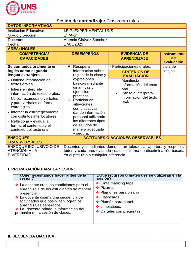 Reglas del Aula en Inglés para Primer Grado | PDF | Aprendizaje | Salón ...