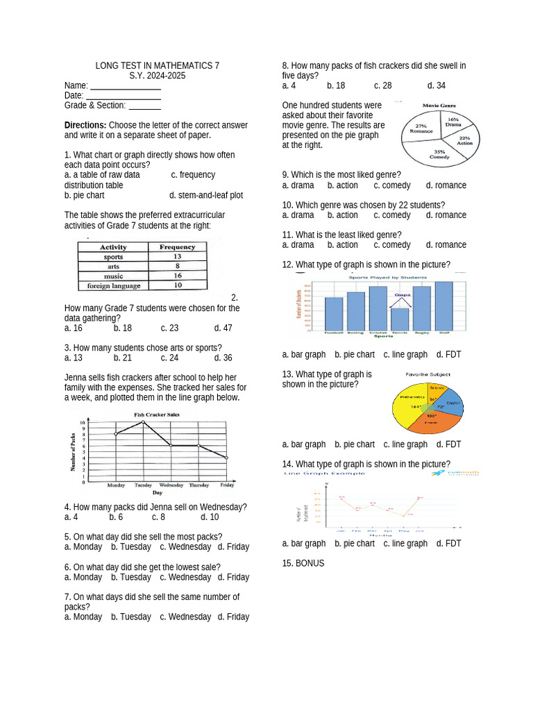 Long Test in Mathematics 7 | PDF