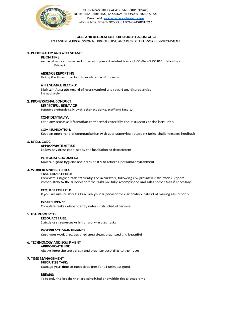 RULES AND REGULATION FOR STUDENT ASSISTANCE | PDF