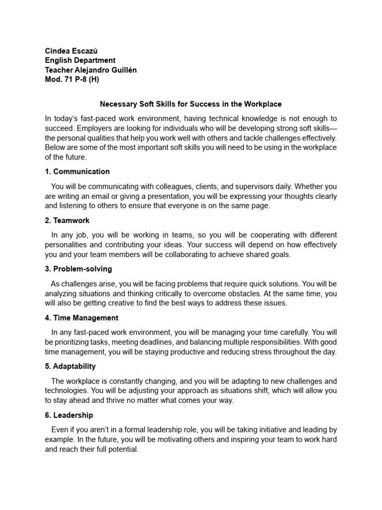 Essential Soft Skills for Workplace Success | PDF | Creativity | Leadership