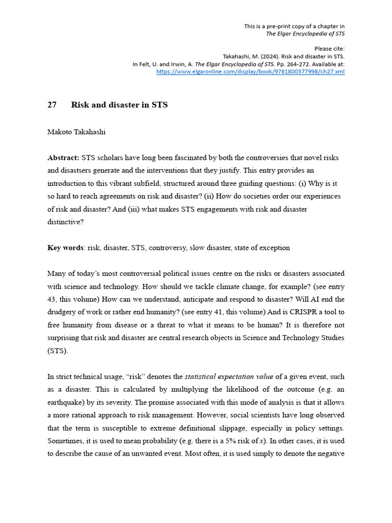 1.risk and Disaster in STS | PDF | Risk | Hazards