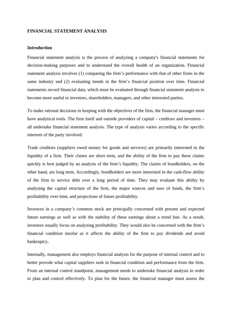 Financial Statement Analysis Overview | PDF | Equity (Finance ...