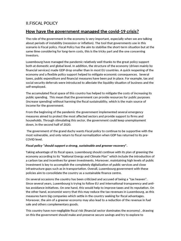 Luxembourg's Fiscal Policy Response to COVID-19 | PDF | Taxes | Fiscal ...
