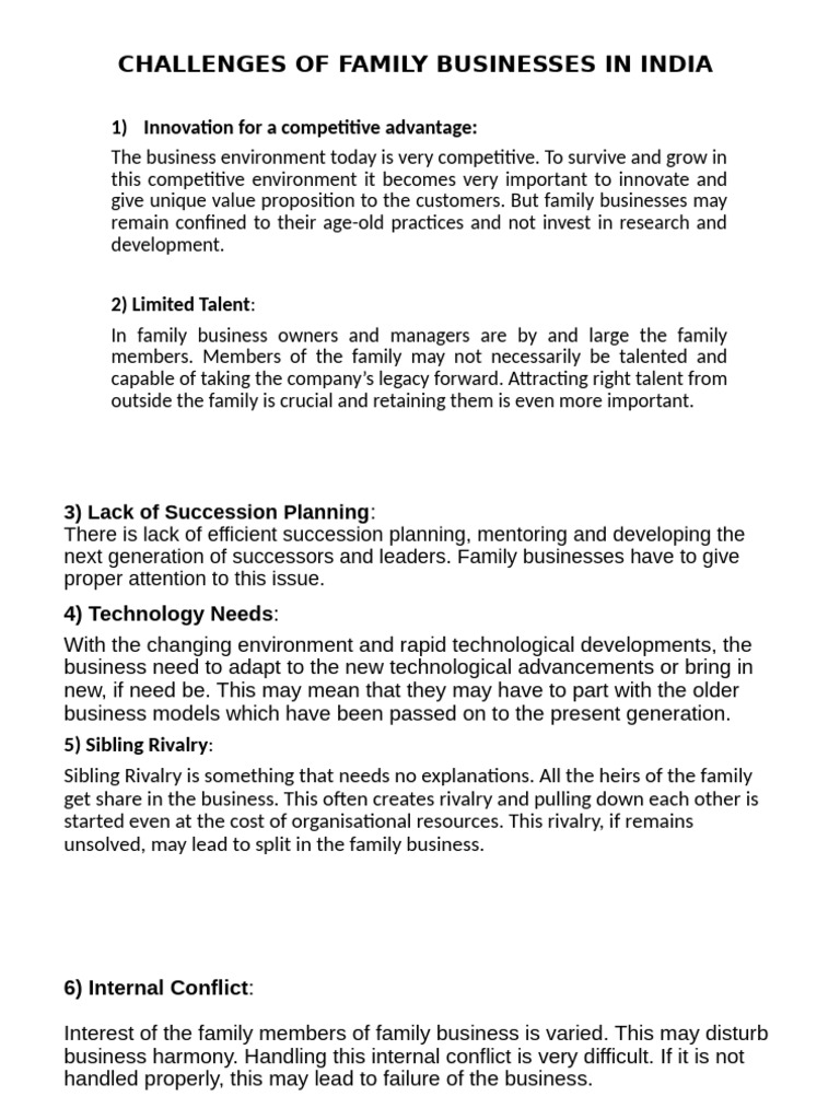 Challenges of Family Businesses in India | PDF | Mediation | Conflict ...