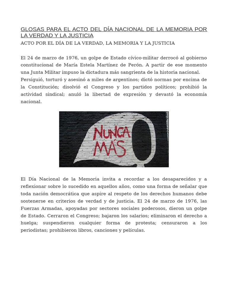 1 - Glosas para El Acto Del Día Nacional de La Memoria Por La Verdad y ...