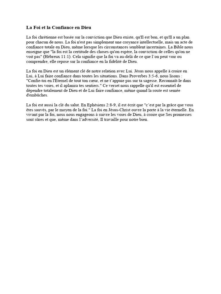 Foi et Confiance en Dieu | PDF