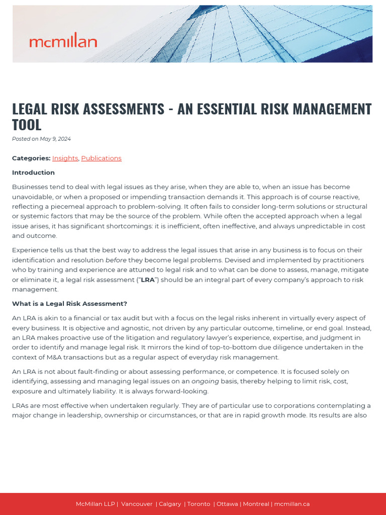 Legal Risk Assessments for Businesses | PDF | Risk | Risk Management