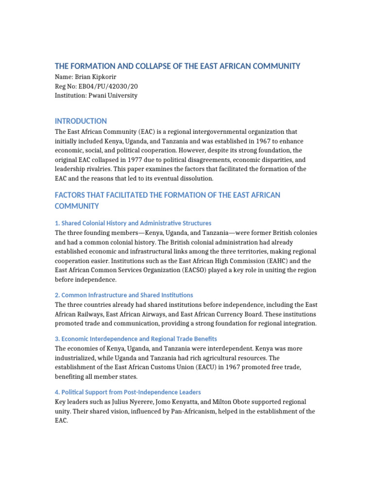 EAC Formation and Collapse Analysis | PDF | Tanzania | Uganda