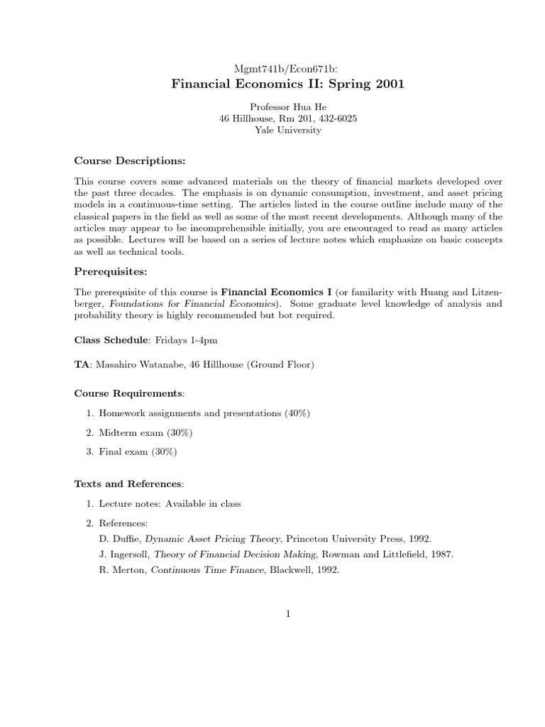 Advanced Financial Economics Course | PDF | Option (Finance ...
