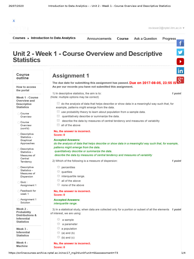 Noc17-Mg24 Week 01 Assignment 01 | PDF | Statistics | Descriptive ...