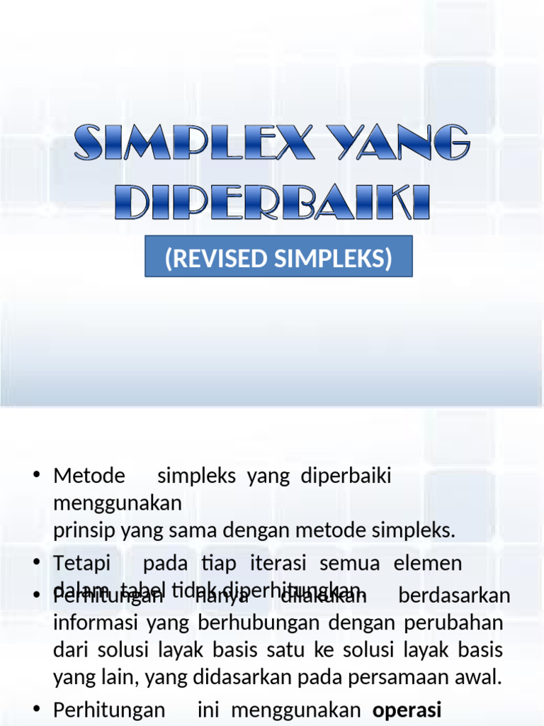 Metode Simpleks yang Diperbaiki dalam PL | PDF