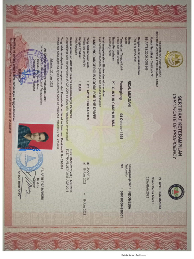 Sertifikat B3 Driver Pdf