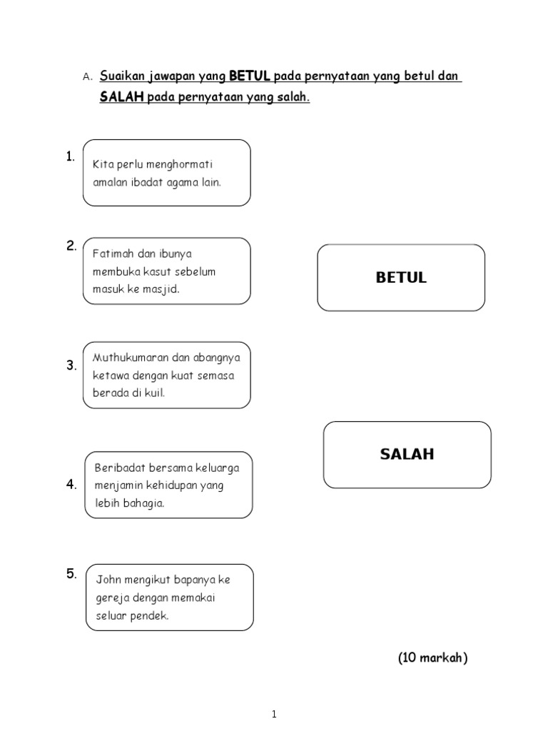 Soalan Moral Tahun 2 Kssr