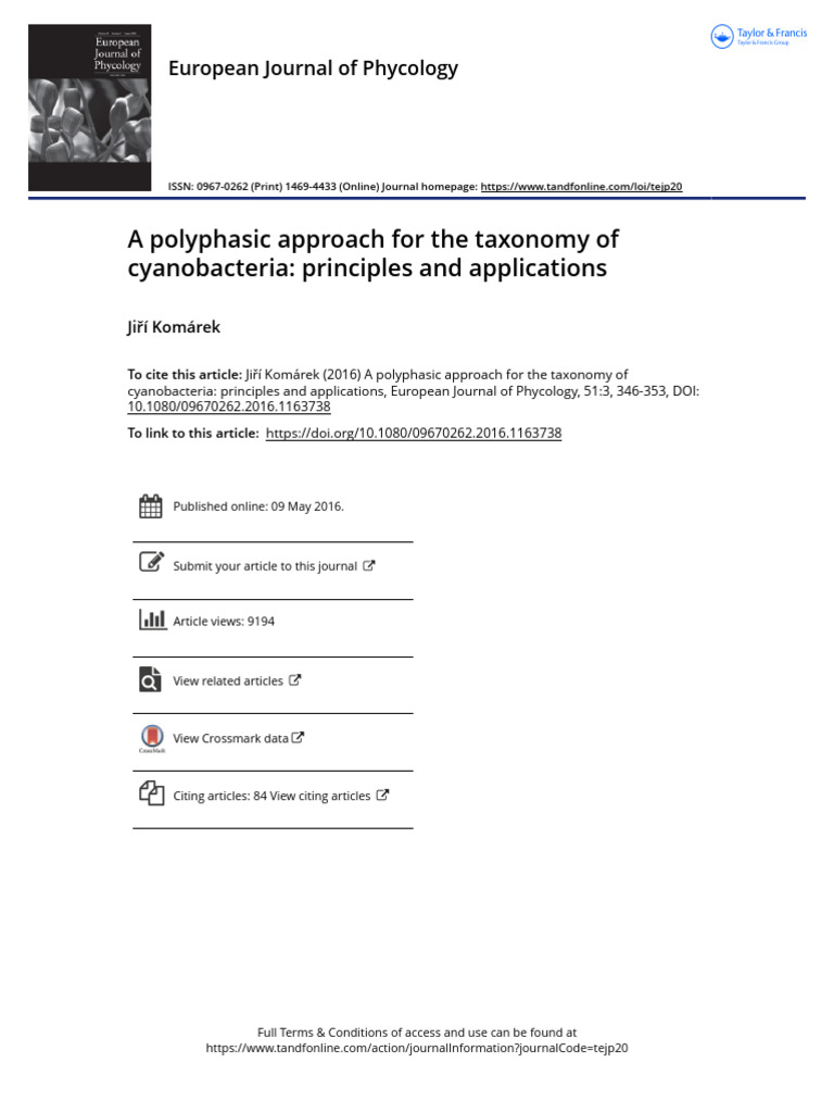 Polyphasic Taxonomy of Cyanobacteria | PDF | Taxonomy (Biology ...