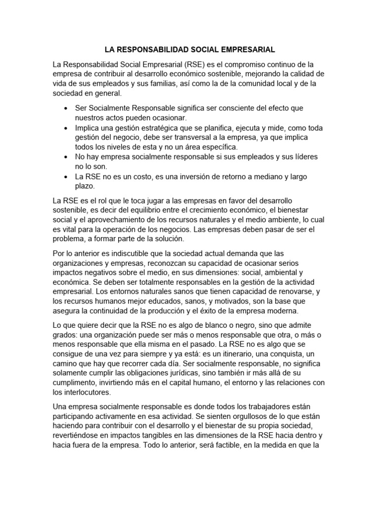 Importancia de la Responsabilidad Social Empresarial | PDF ...