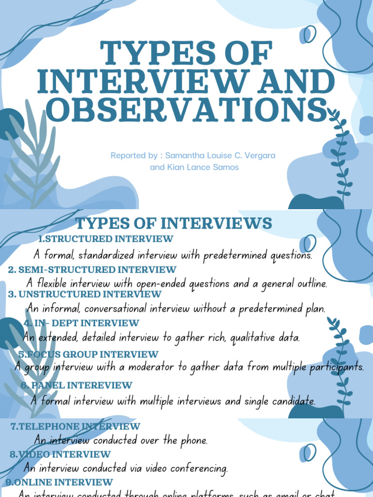 Practical Research Types of Interview and Observations - 073242 | PDF ...