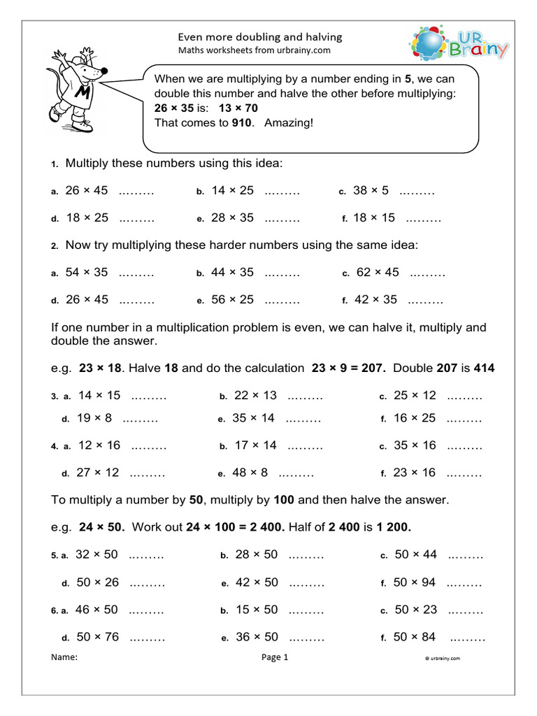 Doubling and Halving Math Worksheets | PDF | Mathematics | Arithmetic
