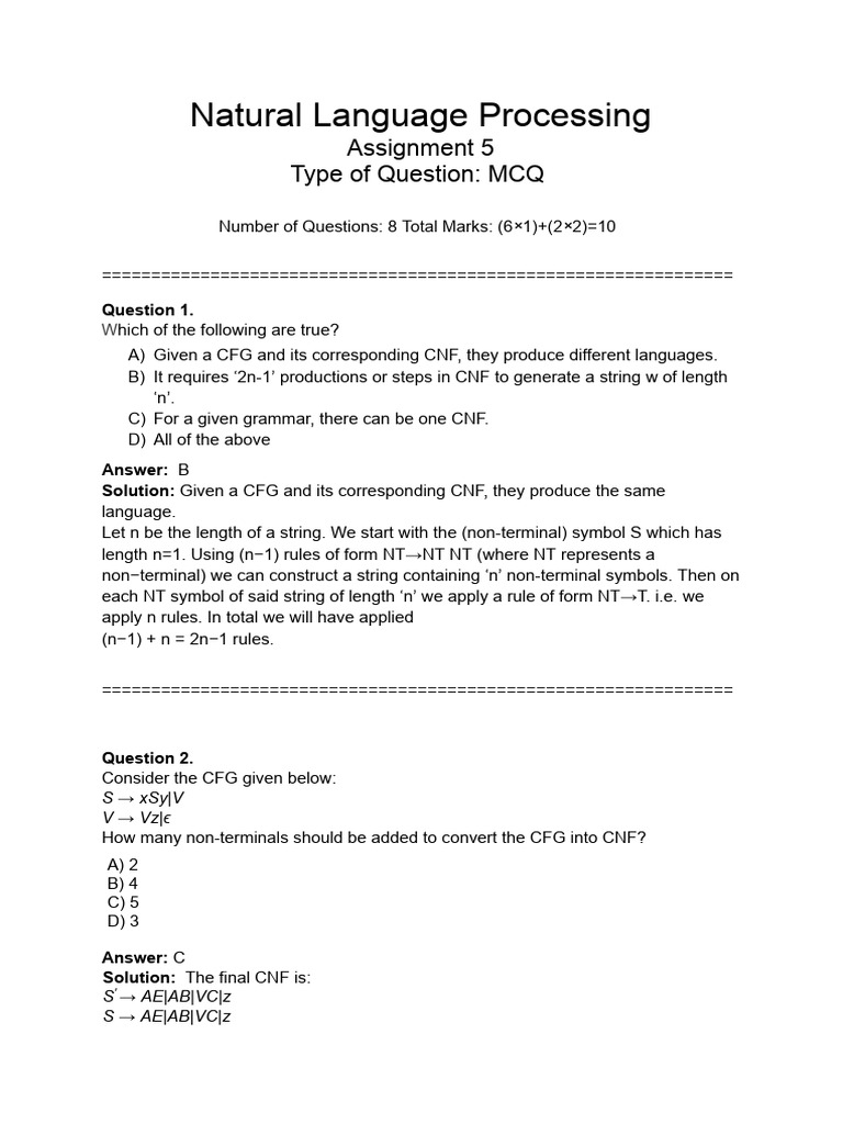PCFG and CNF Analysis Assignment 5 | PDF | Metalogic | Theoretical ...