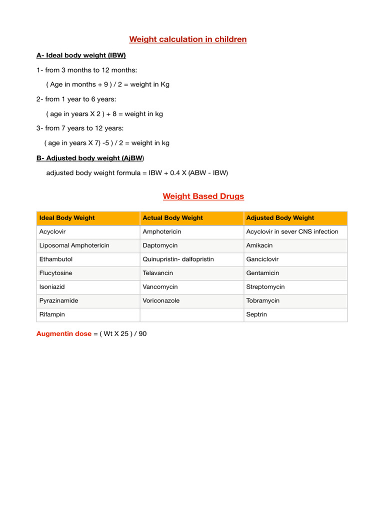 Child Weight Calculation Methods | PDF