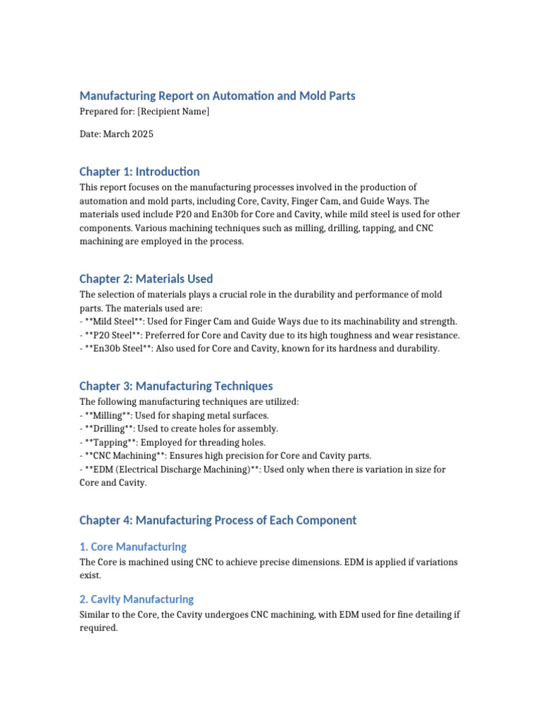 Automation & Mold Parts Manufacturing Report | PDF