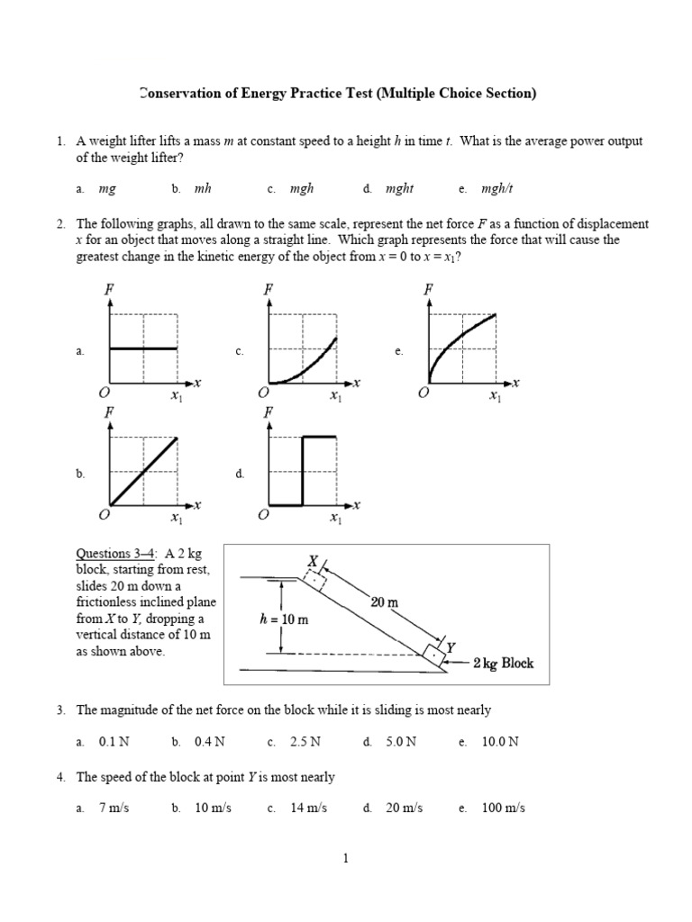 Practice Test Work and Energy | PDF | Force | Potential Energy