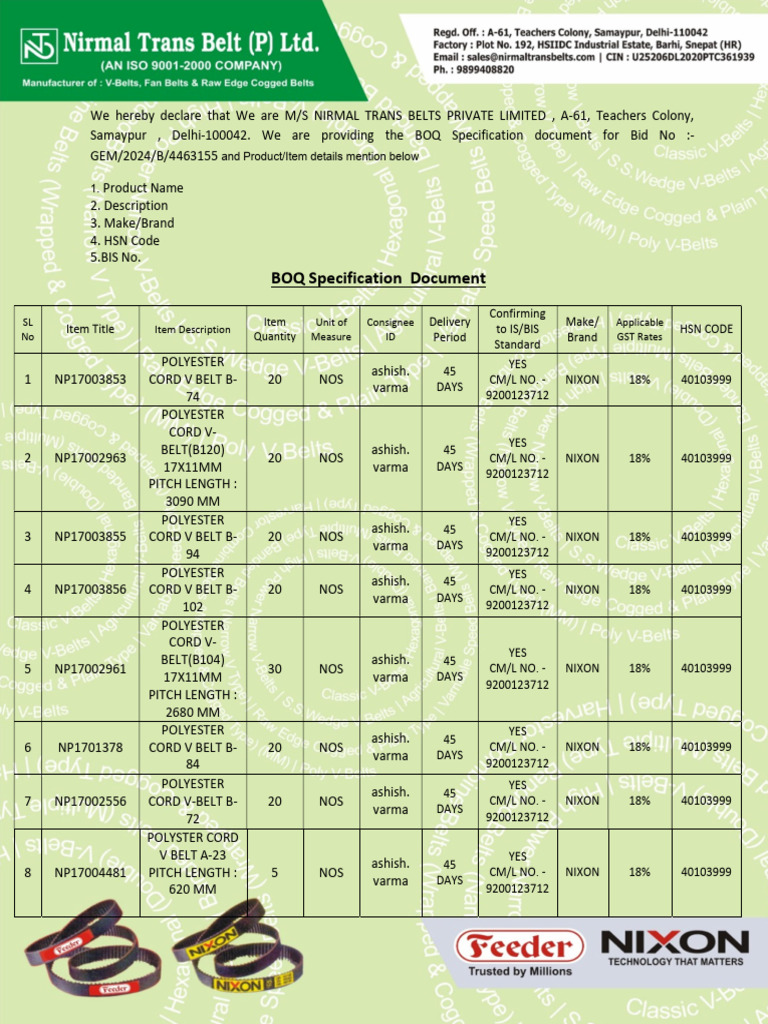 BOQ Specification Document: and Product/Item Details Mention Below 1 | PDF