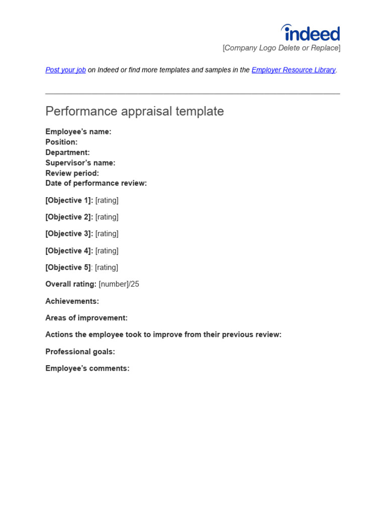 Performance Appraisal Template Sample | PDF | Performance Appraisal ...