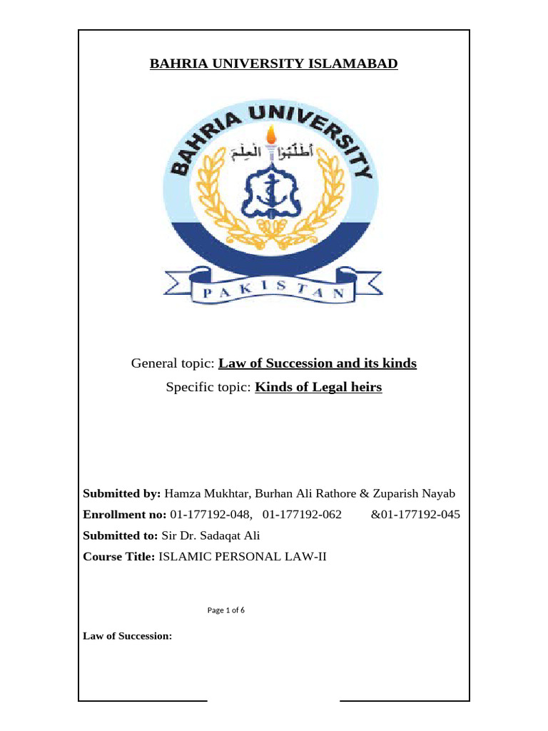 Types of Legal Heirs in Succession Law | PDF | Inheritance | Intestacy