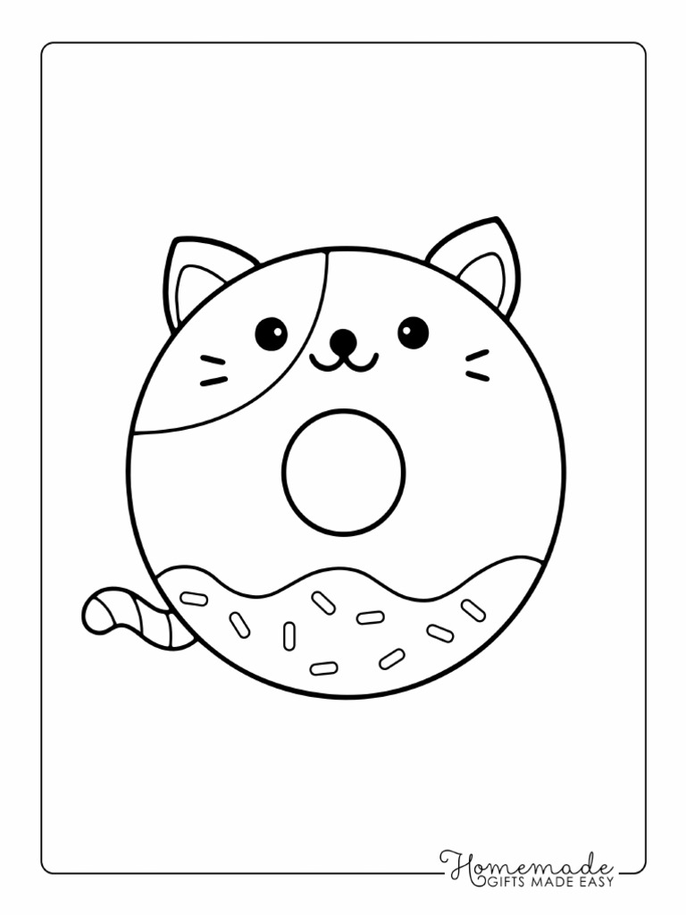 Kawaii Coloring Pages Cute Cat Donut | PDF