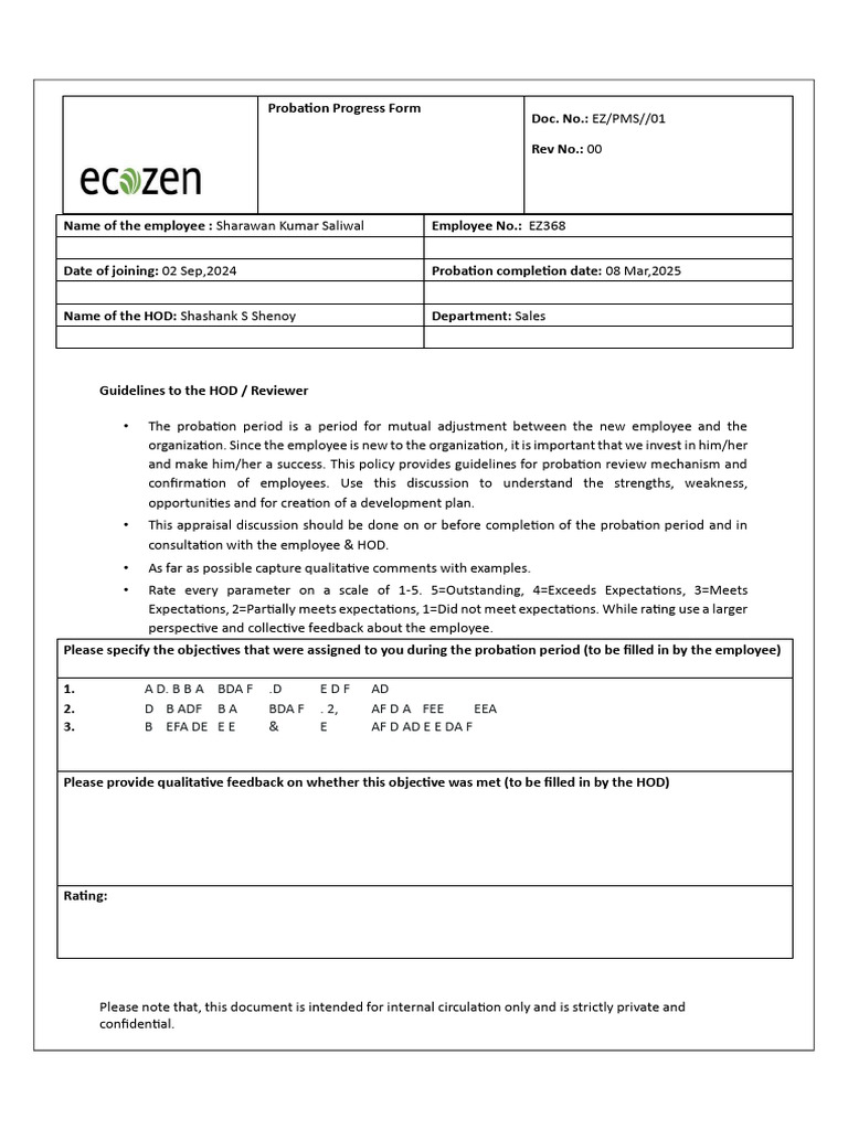 Probation Progress Review for EZ368 | PDF