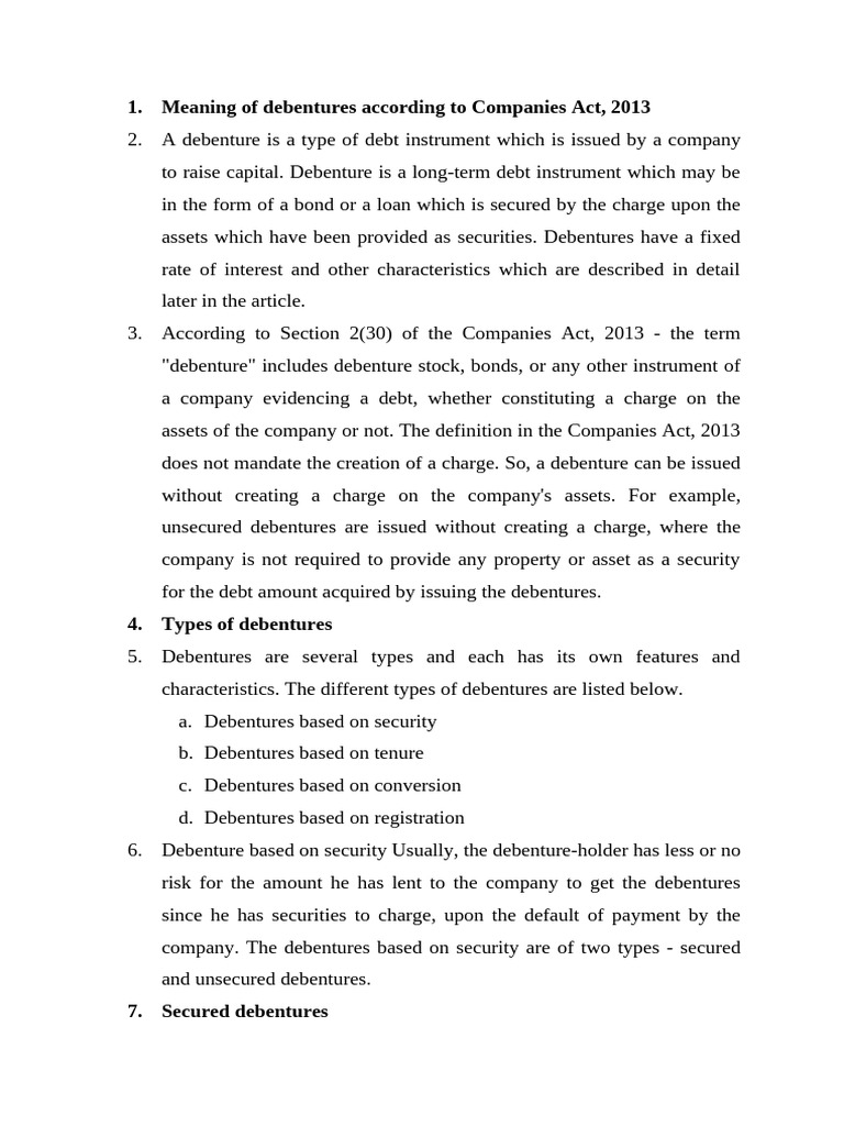 Meaning of Debentures According To Companies Act | PDF | Stocks ...