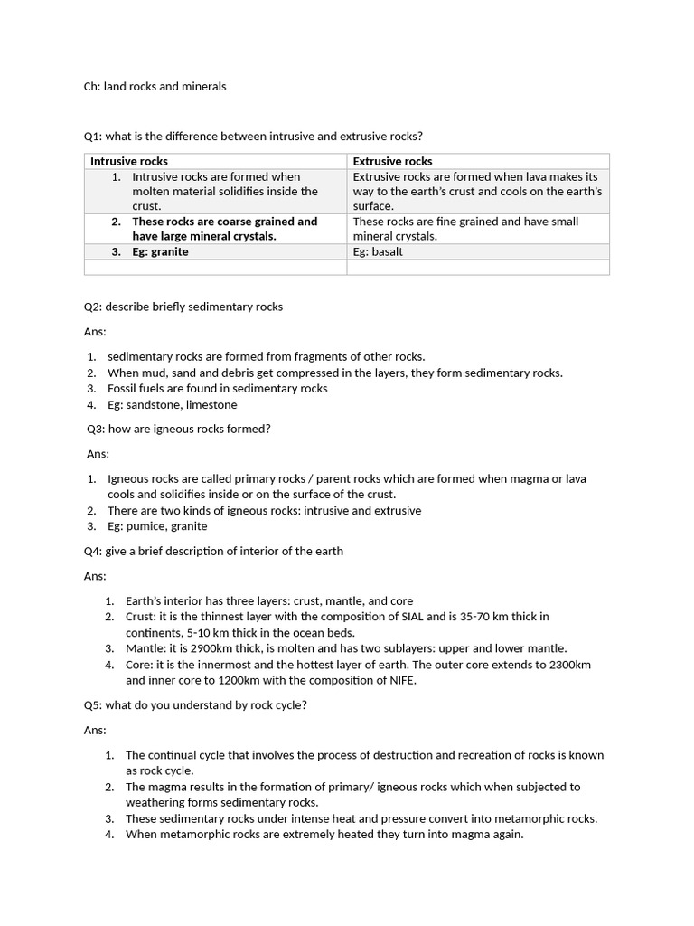 CH Land Rocks and Minerals | PDF | Rock (Geology) | Igneous Rock