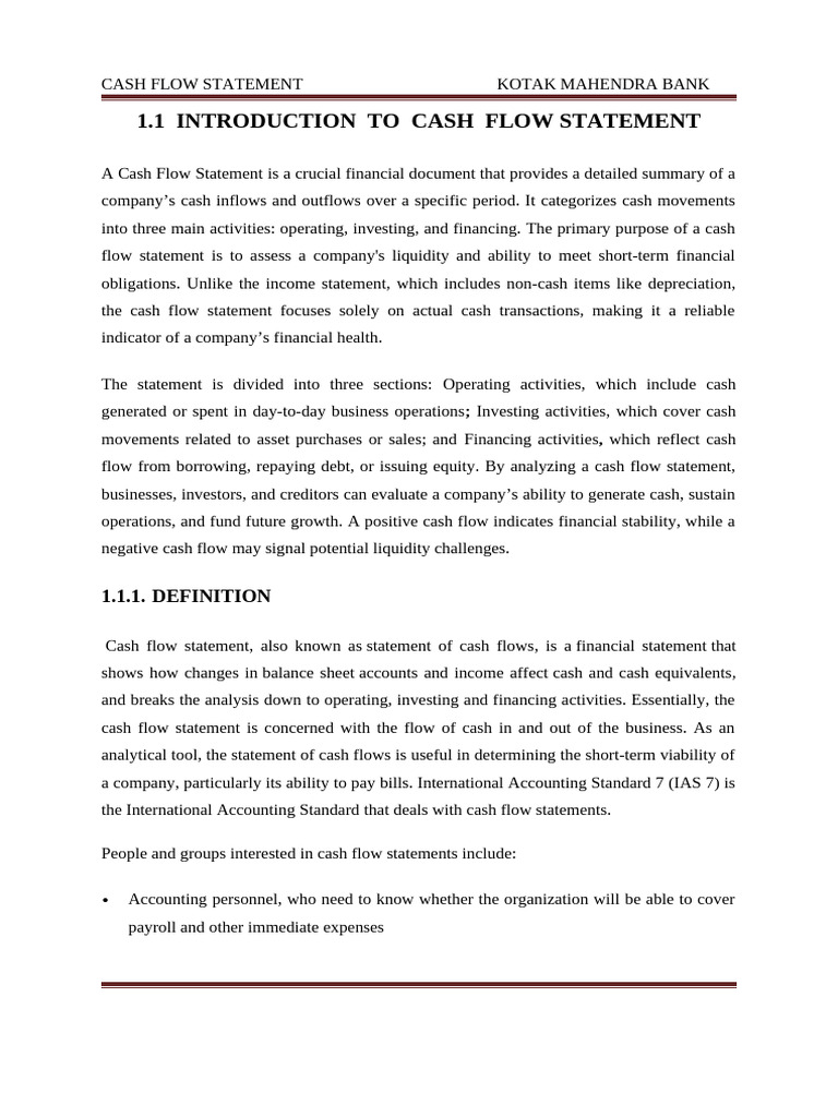 Kotak Mahindra Bank Cash Flow Overview | PDF | Cash Flow Statement ...