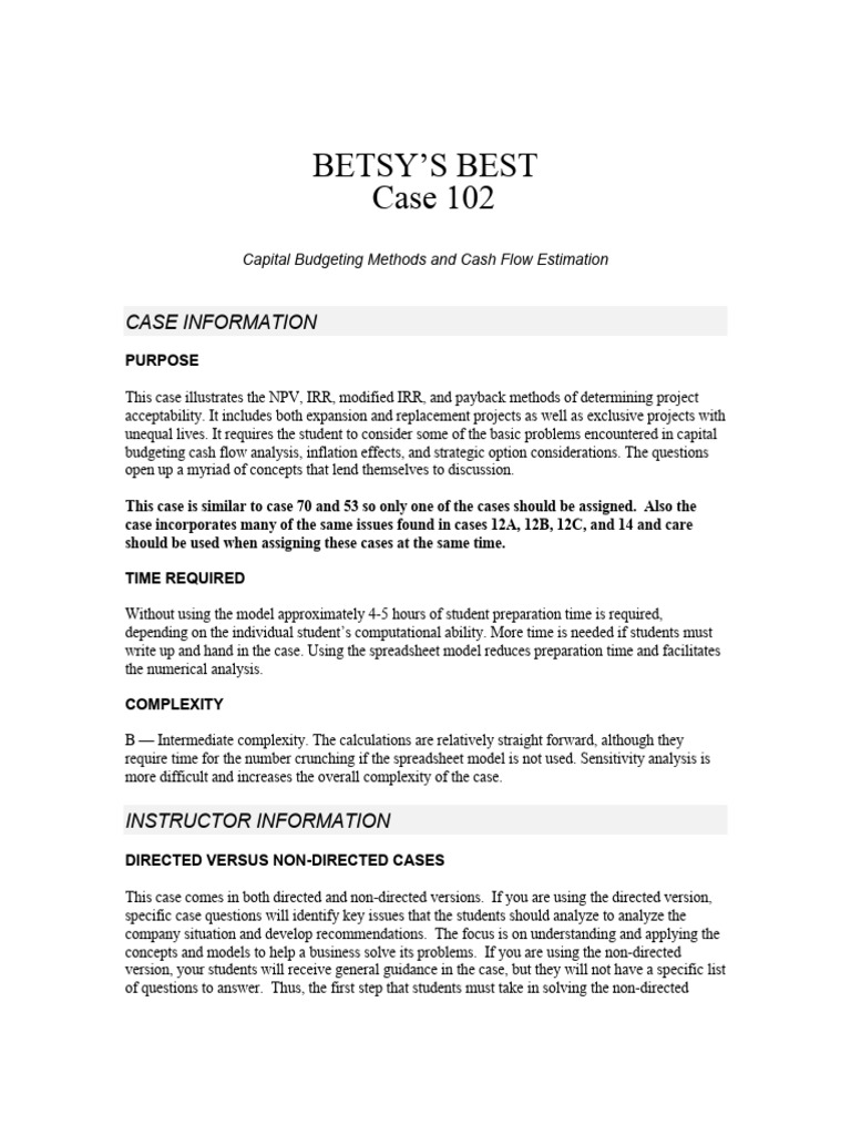 Capital Budgeting Analysis Case Study | PDF | Internal Rate Of Return ...