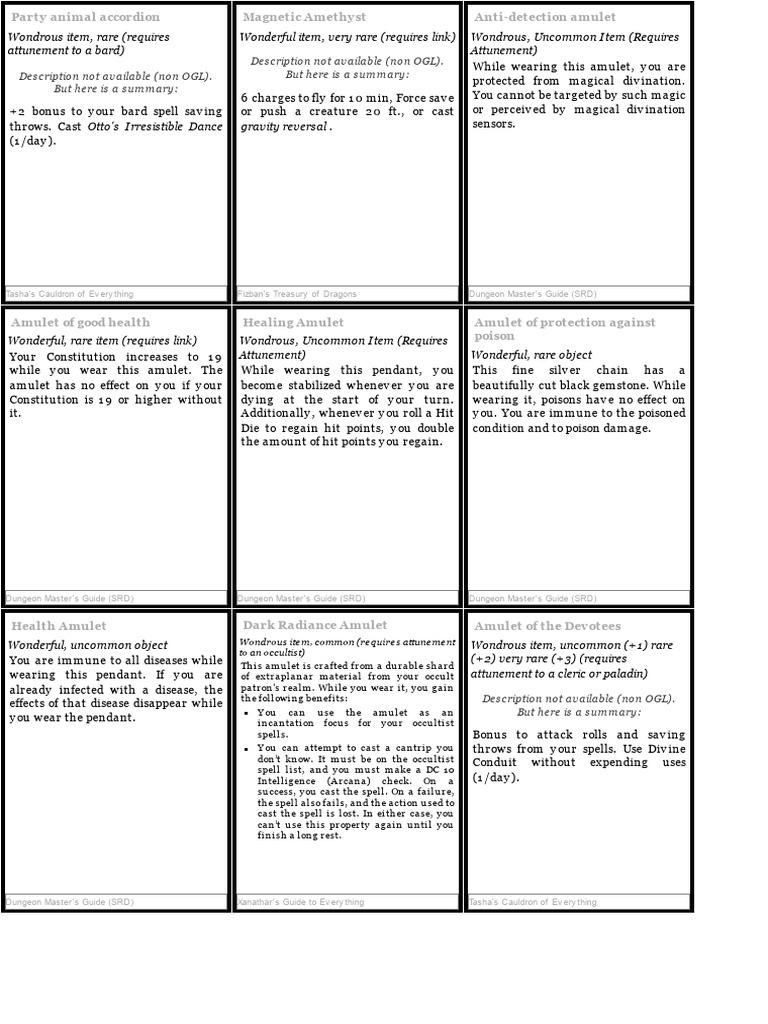 D&D Magic Items Overview | PDF
