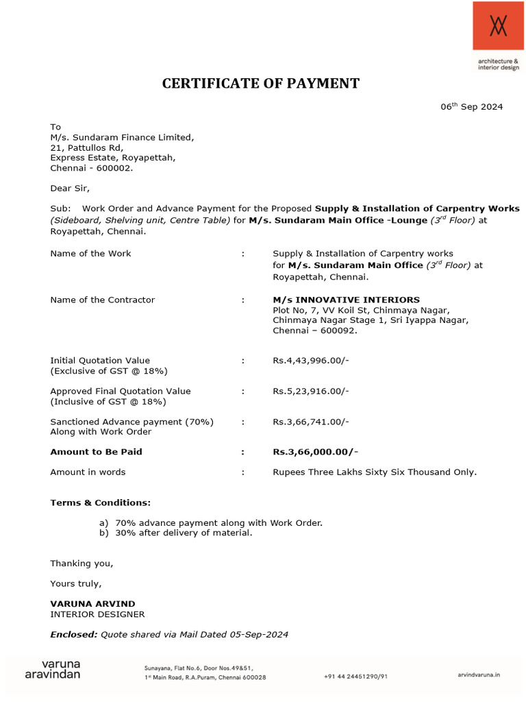 Carpentry Works Payment Certificate | PDF | Taxes | Invoice