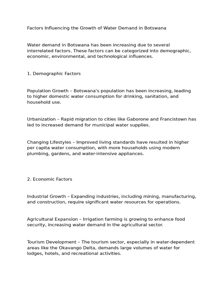 Factors Driving Water Demand in Botswana | PDF | Water Conservation ...